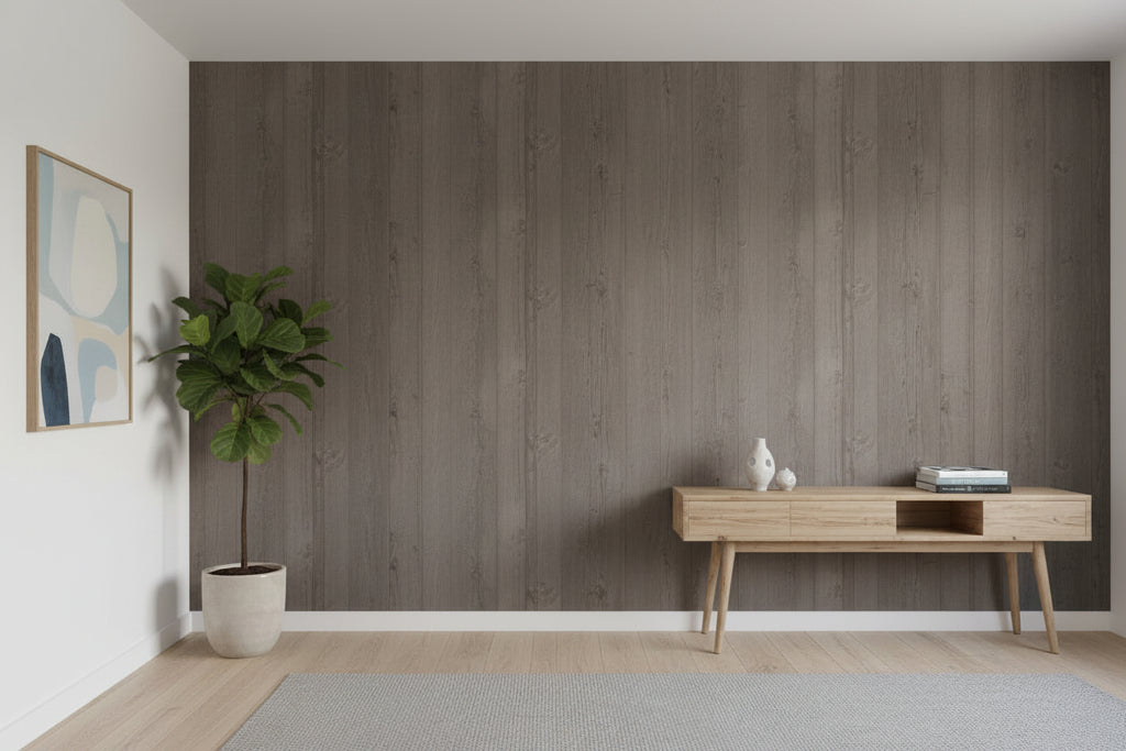 Close-up of a textured gray surface with a light wood panel on the right