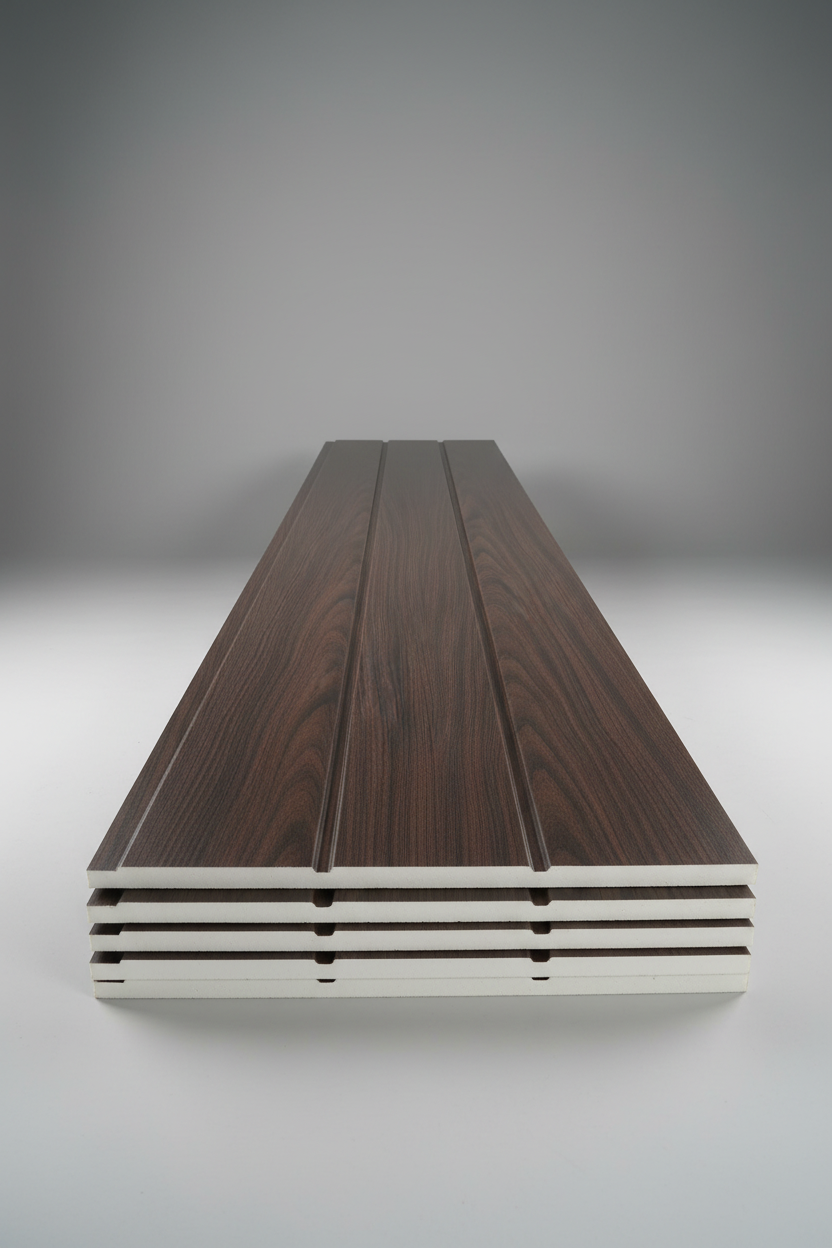 Metal siding panel in dark wood finish 